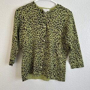 White Stag Cardigan Sweater Womens Small S Leopard Print ¾ Sleeve Stretch